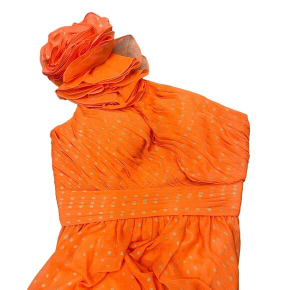 MAC DUGGAL 49536 Metallic Polka Dot Ruffled One Shoulder Gown Tangerine 2 NEW - Picture 5 of 9